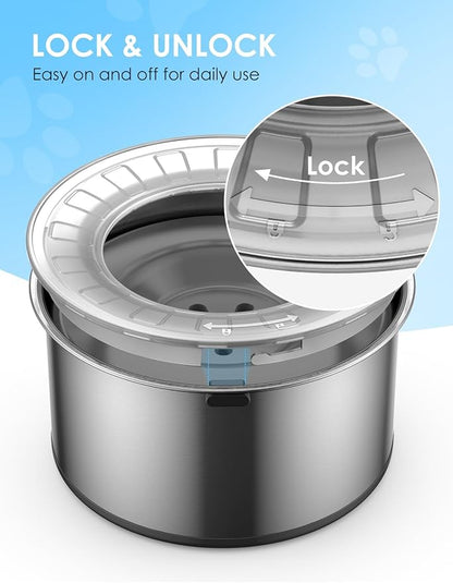 Heouvo 1 Gallon No Spill Dog Water Bowl with Slow Drink Floating Disk(Gray) | Splash-Proof Lid + Stainless Steel Bowl/Rubber Bottom/Slobber Stopper Water Bowl for Large Sloppy Messy Drinkers Reduce Mess