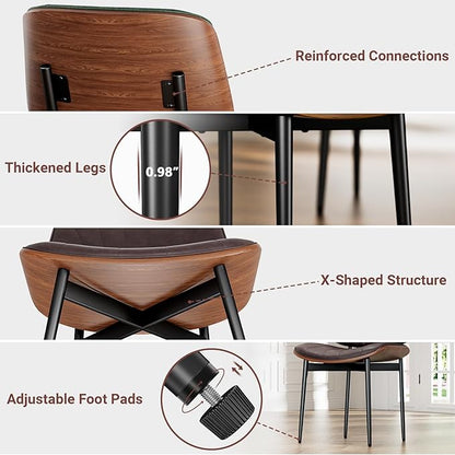 YaFiti Dining Chairs Set of 6, Dining Room and Kitchen Chairs, Mid Century Modern Accent Chair, Upholstered PU Leather Chairs for Vanity with Walnut Bentwood and Metal Legs, Brown