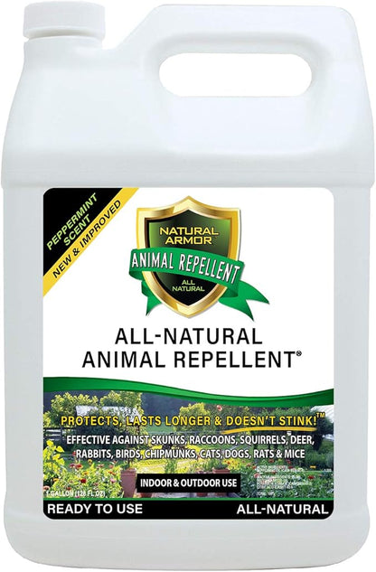 Natural Armor Animal & Rodent Repellent Spray. Repels Skunks, Raccoons, Rats, Mice, Deer Rodents & Critters. Repeller & Deterrent in Powerful Peppermint Formula – 128 Fl Oz Gallon Refill RTU