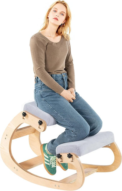 VDNEND Ergonomic Office Kneeling Chair,Wooden Posture Knee Desk Chair for Work,Yoga Rocking Chairs for Relieve Back Pain,Kneel Adjustable Chair for Gaming,Home