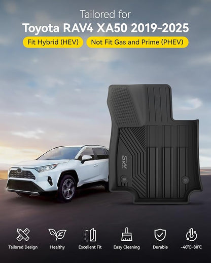 3W Floor Mats for Toyota RAV4 2019-2025, TPE All-Weather Custom Fit | Fits RAV4 Hybrid, Premium TPE, easy to clean, raised edges trap water & dirt, perfect all-season protection