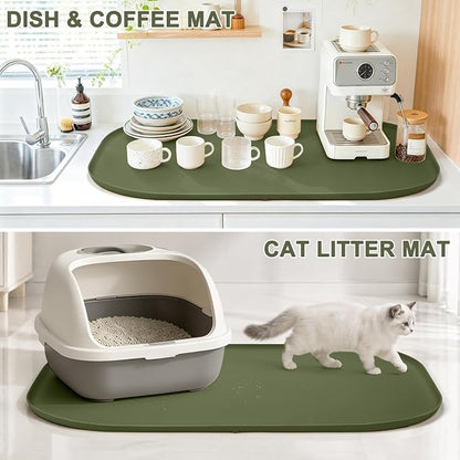 SMILOOL Waterproof Silicone Pet Food Mat with Raised Edge for Dog & Cat | 36" x 24" Non-Slip Large Pet Feeding Mats with Lip for Food & Water Bowl, Food Grade, Easy Cleaning, Light Olive Green