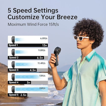 JISULIFE Handheld Fan Life7 – Ultimate Flexibility: High-Power Motor, LED