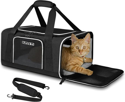 Small Pet Carrier 17" L x 12" W x 8.5" H Airline Approved, Black | for JetBlue/Frontier/Spirit Airlines, Lockable Safety Zippers and Anti-Scratch Mesh, Pets Under 8 lbs