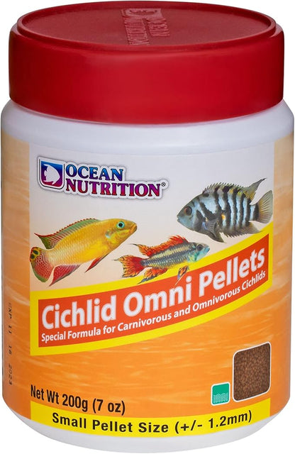 Ocean Nutrition Fish Food Cichlid Pellets, High Protein (41%) Soft Moist Sinking Pellets for Omnivorous Predatory Cichlids - Enhances Color & Growth, 7 oz (200 g), Small Pellet