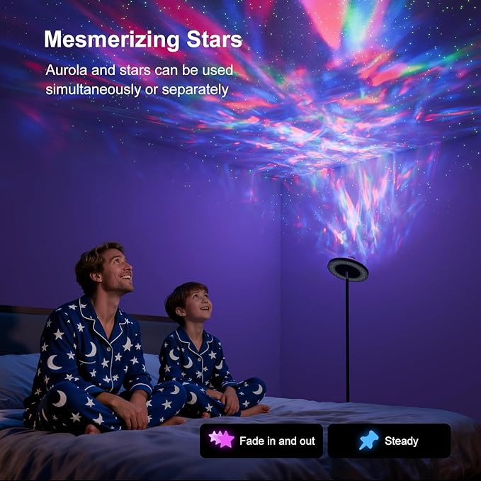 DUSKTEC Floor Lamp with RGB Star Projector, 15W 1400LM Dimmable 4 Color Temperatures LED Standing Lamp with Remote, Modern Tall Black Corner Lamp for Living Room, Bedroom, Office