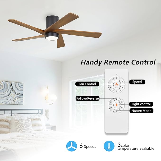 WINGBO 54 Inch Flush Mount DC Ceiling Fan