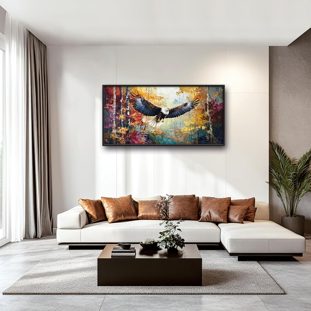 Extra Large Framed Bald Eagle Wall Art,Abstract Colorful Forest Wall Decor,Autumn Fall Forest Pictures for Living Room,Canvas Print Painting Modern Artwork Bedroom Office Home Decor 60L x 30W