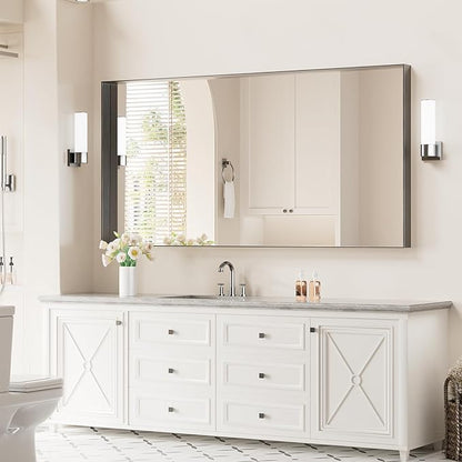 Koonmi 30x60 Inch Black Metal Framed Bathroom Mirror