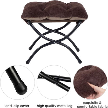 HollyHOME Lazy Chair with Foldable Ottoman, Accent Comfy Lounge Armchair and Folding Footrest Stool, Leisure Sofa Reading Chair and Footstool for Living Room, Bedroom, Dorm,Faux Fur Dark Coffee