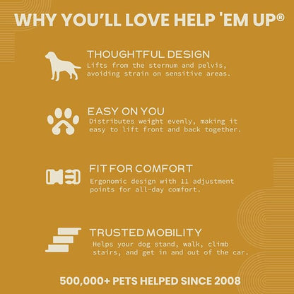 Help 'Em Up® Dog Lift Harness, Full Body Support, Large U-Band (80-125 lbs)