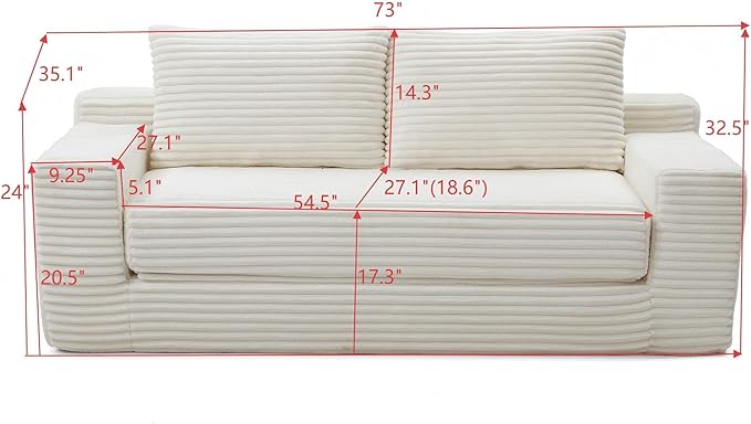 73" Cloud Loveseat Sofa Couch in a Box, 2 Seater Boneless Couch, Convertible Pull Out Sofa Bed with Pillows, No Assembly, Memory Foam, Modern Small Couches for Small Spaces (A-Beige)