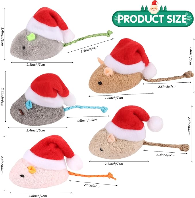 FOIMAS 6pcs Christmas Catnip Toys,Xmas Cat Toys Plush Mouse Interactive Chew Bite Toys for Cat Kitten Indoor