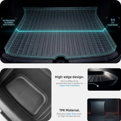 All Weather Cargo Liners for Tesla Model Y Trunk Mats,Front Frunk and Rear Trunk Tray Mats Protector 2021 2022 2023 2024 Accessories