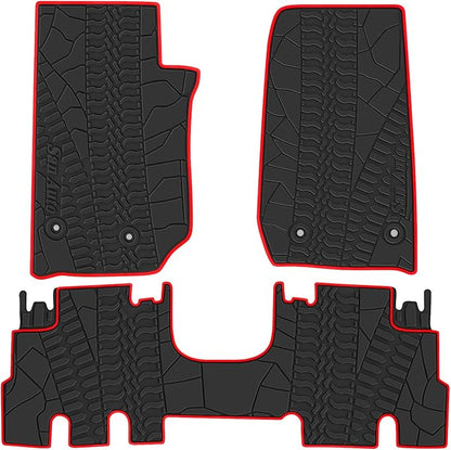 Car Floor Mat for Jeep Wrangler Sahara Rubicon JK 4 Door 2014 2015 2016 2017 2018 Full Set 4 Pieces Custom Fit Black Red Rubber Auto Floor Liner Mat All Weather Heavy Duty Odorless
