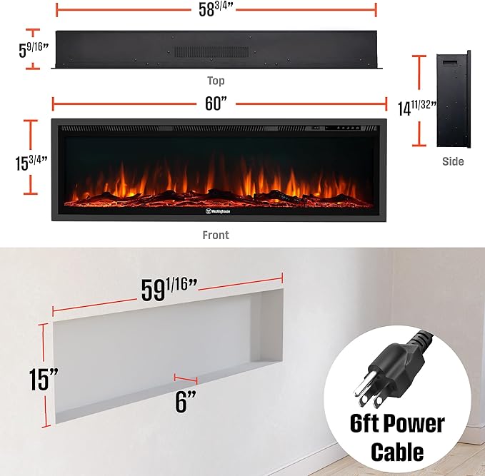 Westinghouse 60 Inch Electric Fireplace Heater, Compatible