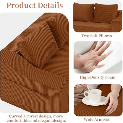 MeMoreCool Convertible Sofa Bed, Pull Out Loveseat Sofa Sleeper Couch for Bedroom Living Room Lounge, 2 in 1 Small Couch Bed with Pillow, Foldable Love Seat Futon Corduroy Orange