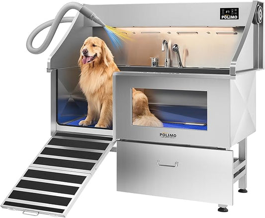 POLIMO Dog Wash Station with Pet Dryer & LED, Professional Dog Bathing Station