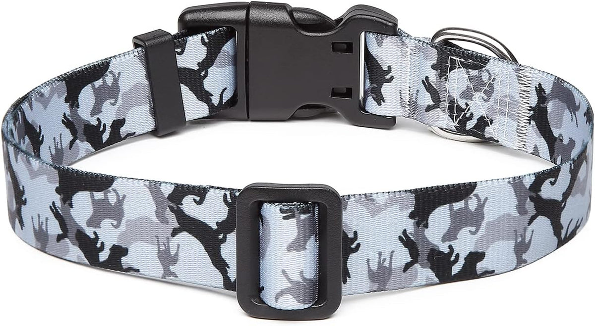 Mercano Adjustable Dog Collar - Special Design Patterns, Soft Nylon Comfortable Sturdy Pet Collar for Small Medium Large Dogs (M, Dog Camouflage Grey)