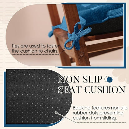 Basic Beyond Chair Cushions for Dining Chairs 4 Pack, Chair Cushion with Ties and Non Slip Backing, 15.5 x 15.5 inches Tufted Chair Pads for Dining Chairs(Turquoise)