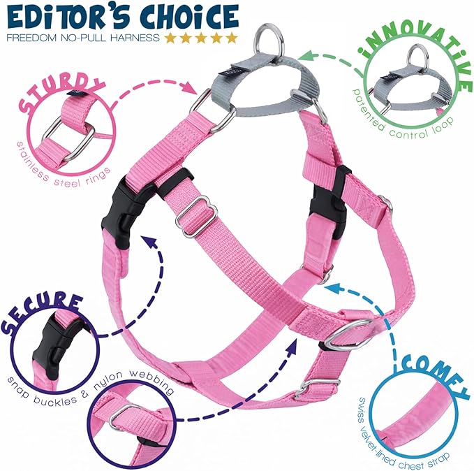 2 Hounds Design Freedom No Pull Dog Harness, Adjustable Harness and Leash Set, Easy Walking & Comfortable Control, Fits Small, Medium & Large Dogs, Solid Colors, Made in USA, 5/8" SM, Rose