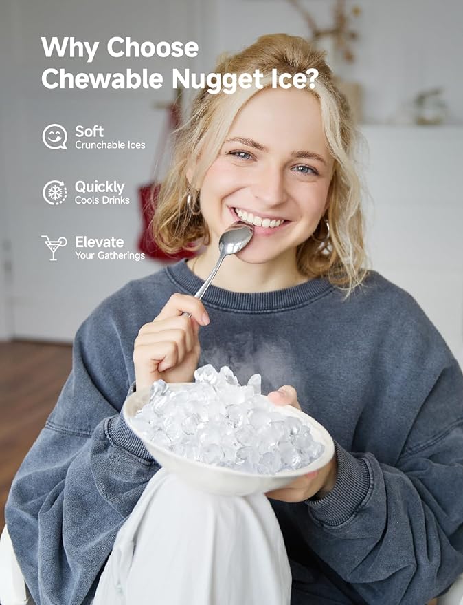 EUHOMY Nugget Ice Maker Countertop, 40Lbs/24H Pebble Ice Maker Machine