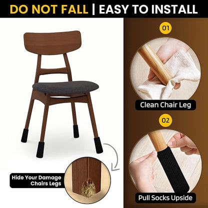 32 Pcs Black Premium Chair Leg Socks Protectors for Hardwood Floors - Do not Easily Fall Off - Very Easy to Put on - Fits All Leg Shapes - High Elastic Bar Stool Leg Covers - Furniture Pads