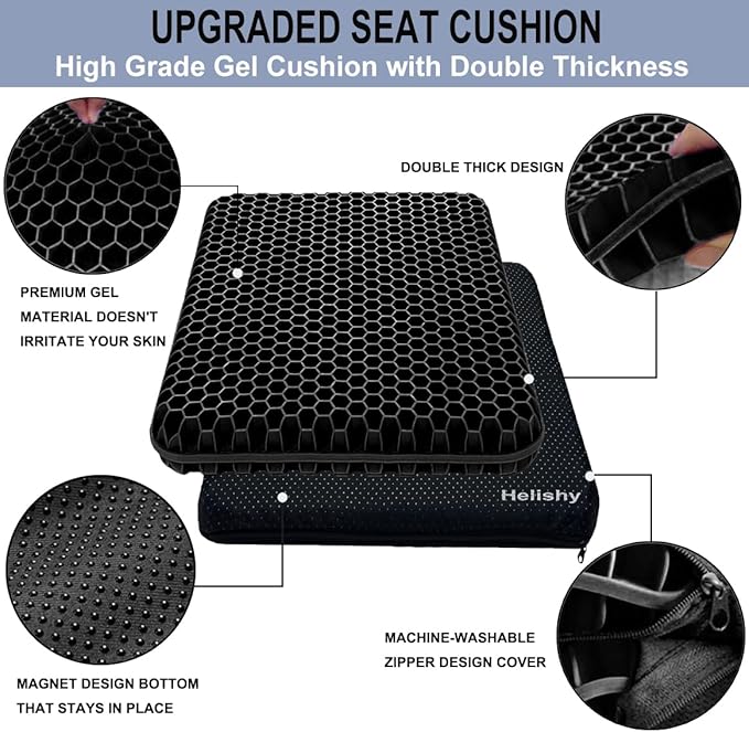 Gel Seat Cushion for Long Sitting Pressure Relief (Extra Large & Thick) - Non-Slip Gel Chair Cushion for Back,Sciatica,Tailbone Pain Relief - Seat Cushion for Office Desk Chair,Car Seat,Wheelchair