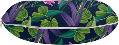 Ambesonne Exotic Travel Pillow Neck Rest, Flourishing Nature Themed Pattern Inspired by Brazilian Rainforests Summer Nature, Memory Foam Traveling Accessory for Airplane and Car, 12", Pink Green