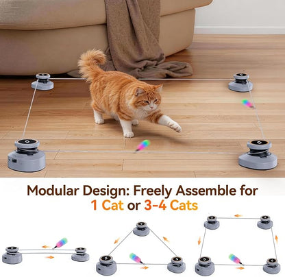 Jripae Interactive Cat Toys for Indoor Cats DIY Multi-Track Chase | Adjustable Speed,Electric Moving Treadmill Feather lure Toy Self-Play for Bored Kittens Adult Cats Hunt Instinct Exercise Run