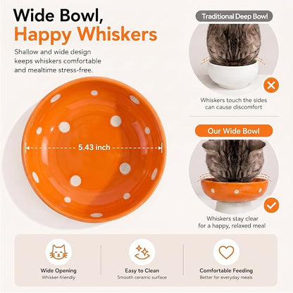 Orange Mushroom Cat Bowl, Elevated Ceramic Bowl for Cats | Elevated, Ceramic, Whisker Friendly, Anti Vomitin,Cute Mushroom Design