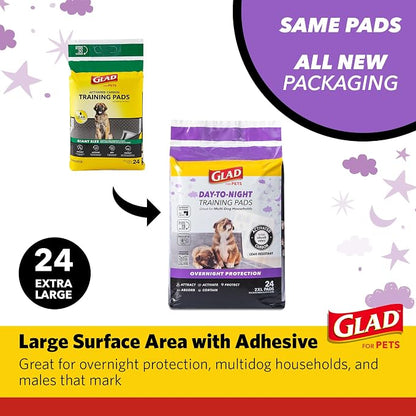 Glad for Pets Giant Activated Carbon Training Pads, 30 x 36 In, 24 Ct, 6-Pk | Adhesive backing and wall protection for leak-proof, super-absorbent day-to-night coverage