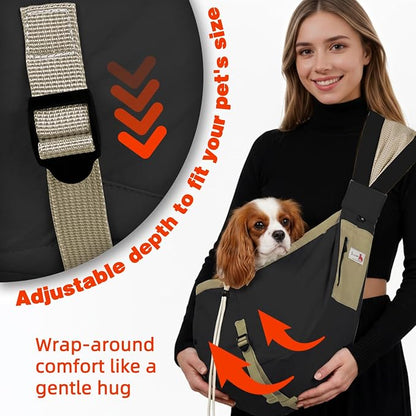 Dog Carrier Sling, Dog Carriers for Small Dogs Up to 20lbs, Black | Puppy Sling, Cross Body Carrying Bag, Soft Front Pouch, Adjustable Shoulder Strap, Breathable Mesh Pet Backpack for Hiking
