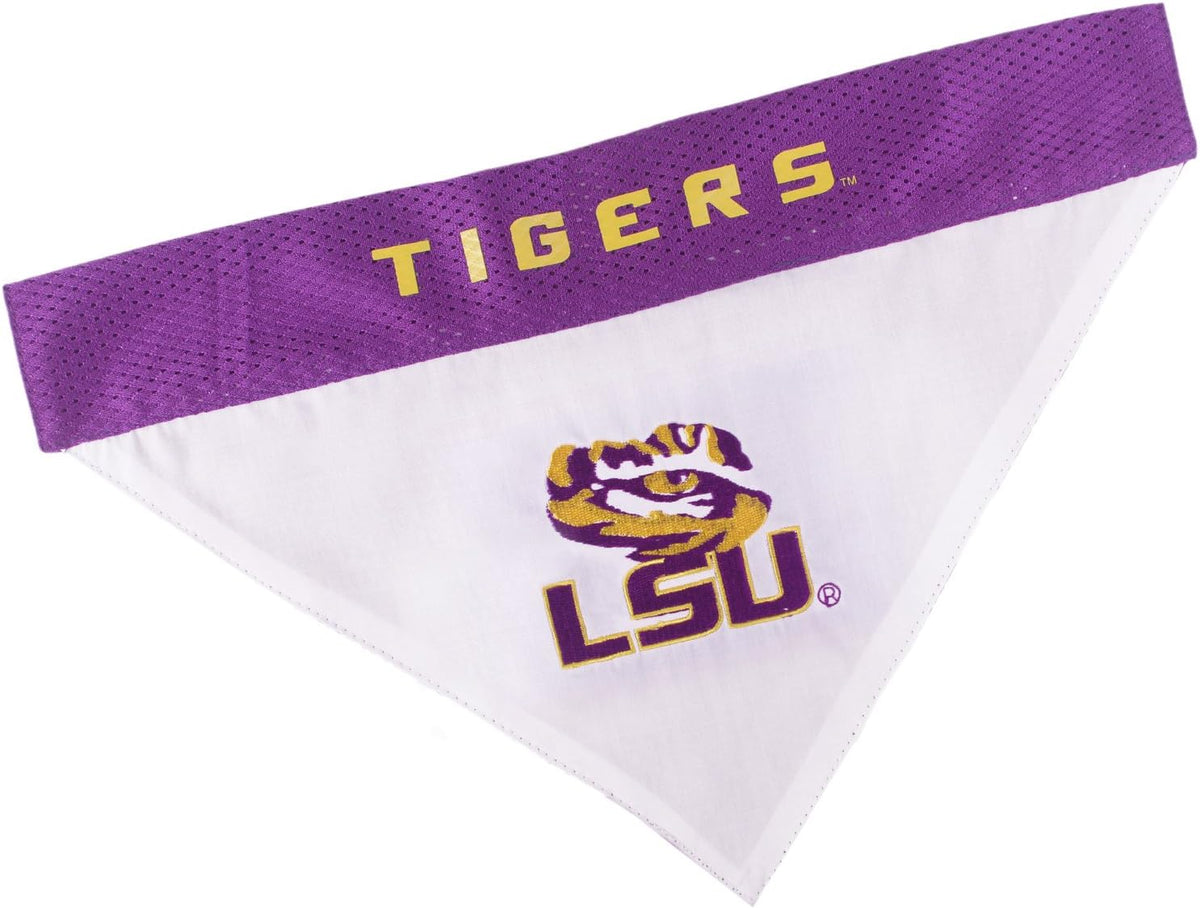 Pets First Collegiate Pet Accessories, Reversible Bandana, LSU Tigers, Large/X-Large