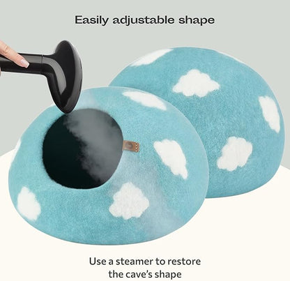 Cat Cave – Premium Felt Cat Bed Enclosure for Indoor Cats, Handmade Merino Wool (Cloud Nap Blue, Medium)