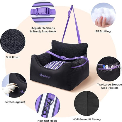 Dog Car Seat for Small Dogs & Cats Under 25 lbs, Black Purple