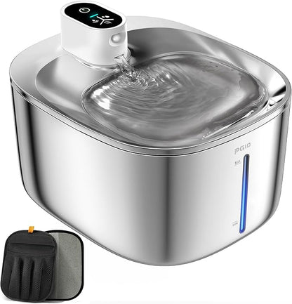Wireless Cat Water Fountain Stainless Steel,4.5L Cordless Pet Fountains for Dringking,4000mah Battery Operated Cat Water Pountain,Automatic Dog Dispenser w Pet Hair Remover Gloves