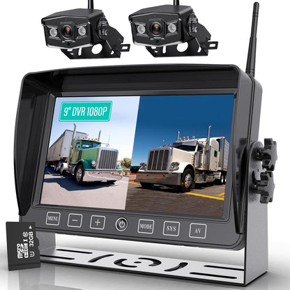 Wireless Backup Camera, 9 Inch HD 1080P Loop Recording Monitor with 2 Rear View Camera System for Cars, Trucks, RV, Trailers, IP69K Waterproof 152° View Camera, Stable Wireless Signal (W902)