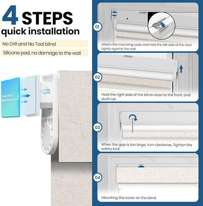 No Drill Motorized Blinds with Remote, Cordless Smart Electric Roller Shades