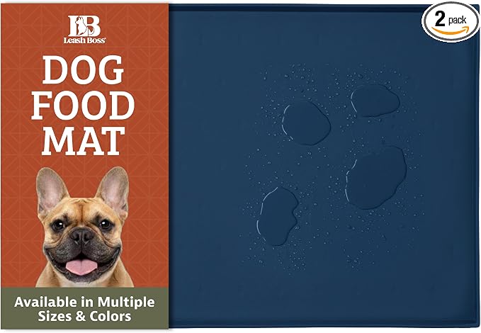 Leash Boss Dog Food Mat - Waterproof Cat & Dog Bowl Mat for Food and Water, Silicone Pet Feeding Mats for Floors, Non-Slip Placemat with High Edges, Puppy Essentials (ML: 20"x13", Navy)