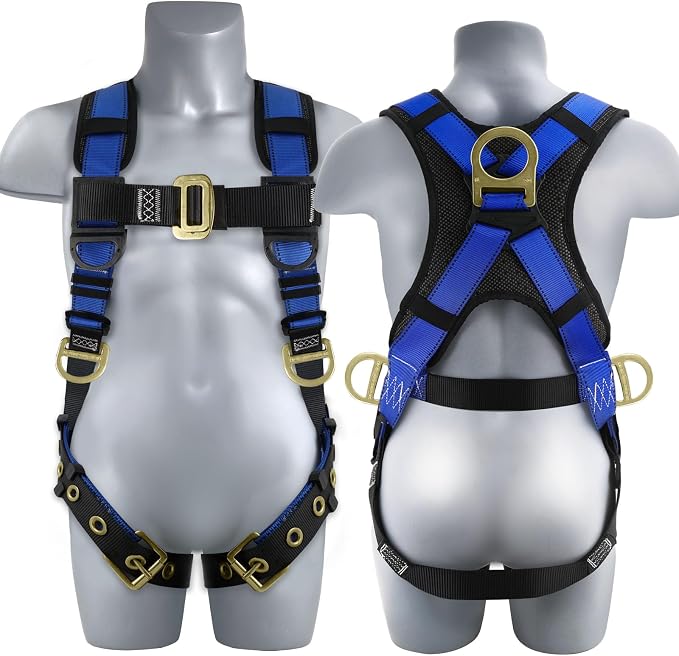 TRSMIMA Safety Harness Fall Protection - Fall Arrest Climbing Roofing Work Belt with Back Shoulder Padded D-Ring Grommet Legs Approved ANSI