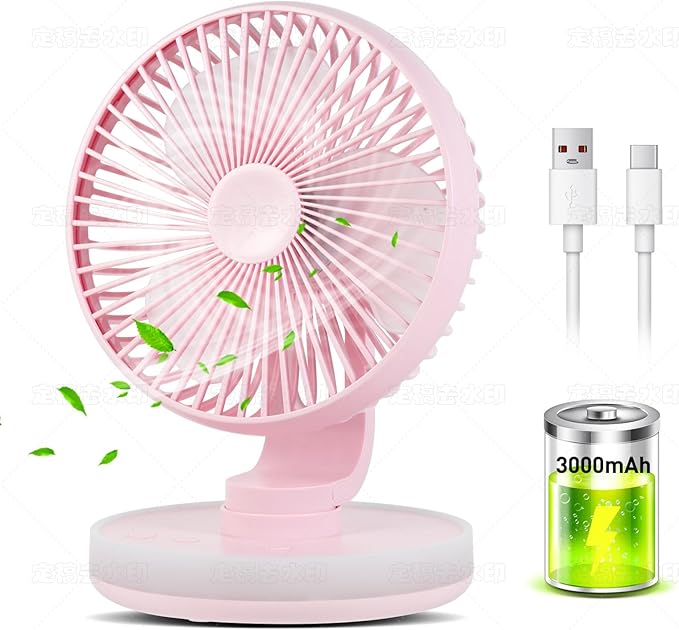 MAWFOZIN Small Desk Fan With Night Light, Auto Oscillating Table Fan With