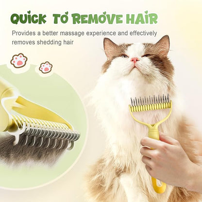 Double-Sided Pet Grooming Brush for Dogs and Cats, 2026 New Dog Deshedding Brush, Dematting Comb Removes Tangles Knots and Loose Fur, Ergonomic Pet Grooming Tool (White)