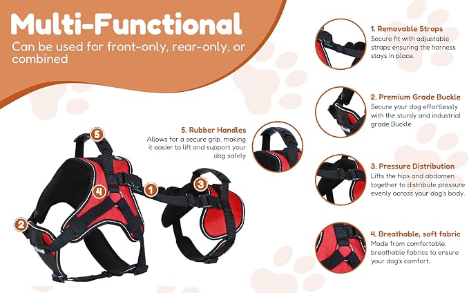 Doggie Stylz Multi-Functional Full-Body Lifting Dog Harness Vest, Designed for Front-Only, Rear-Only or Full-Body Dog Lifting. Please Measure Before Ordering.