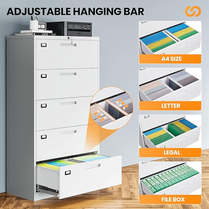 5 Drawer File Cabinets for Home Office, Metal Filing Cabinet
