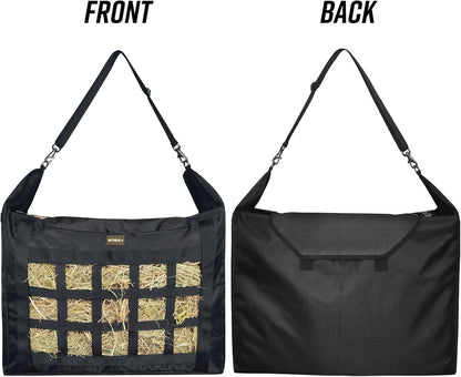 Hay Bag for Horses,Slow Feeder for Horse/Donkey/Goat, Premium 1680D Oxford Cloth,Easy to Fill and Hang with Extra Large Opening（Black）