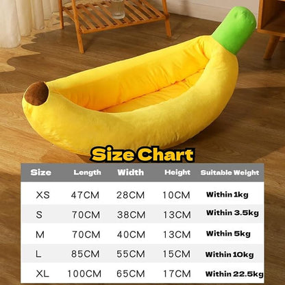 Banana Pet Bed for Small Dogs and Cats, Cozy Enclosed Calming Cave Bed with Removable Plush Cushion for Indoor Kittens Puppies Small Pets (Banana Bed + Bone Toy, Medium)
