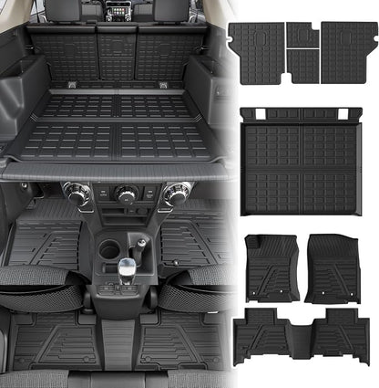 Rongtaod Floor Mats Compatible with 2013-2024 Toyota 4Runner 5 Seats Trunk Mat Cargo Mat Cargo Liner Back Seat Cover Protector 2023 4 Runner Accessories (Set of 8 Mats,Fit Without Sliding Tray)