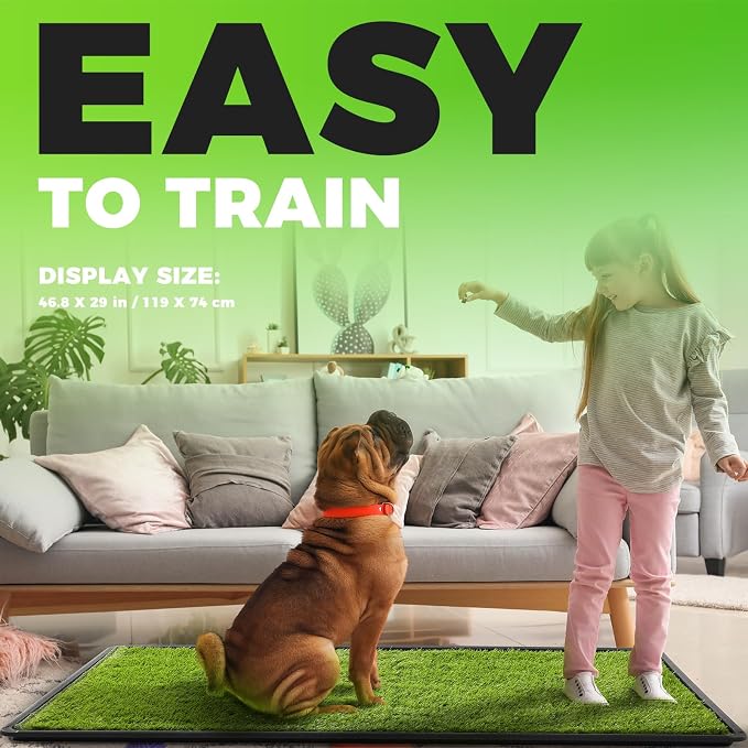 Hompet Dog Grass Pad with Tray Large, 46.8"x29", 2 Reusable Artificial Turf for Dogs Potty, Waterproof Non-Slip Washable Pee Pads, Quickly Absorbency Portable Dog Litter Box for Indoor/Outdoor Use