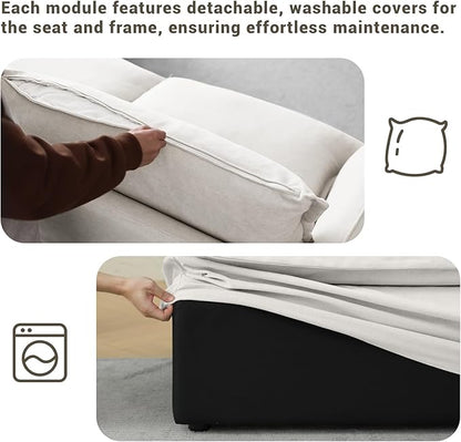 Lopzeho Oversized Cloud Modular Sectional Sofa, Comfy Down Filled Cloud Couch with Removable Cover, Modern Loveseat Couch, Deep Seat Sectional Couches for Living Room, Cream White